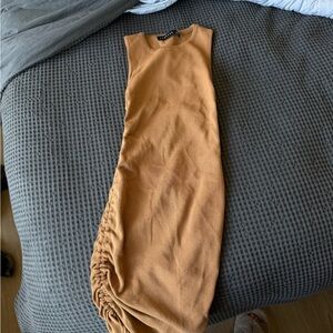 Orange/Brown Sleeveless Ruched Dress